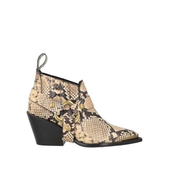 ZADIG & VOLTAIRE N'Dricks Wild Ankle Boots Western Gold Buckle Snake Leather 38 - Picture 1 of 8